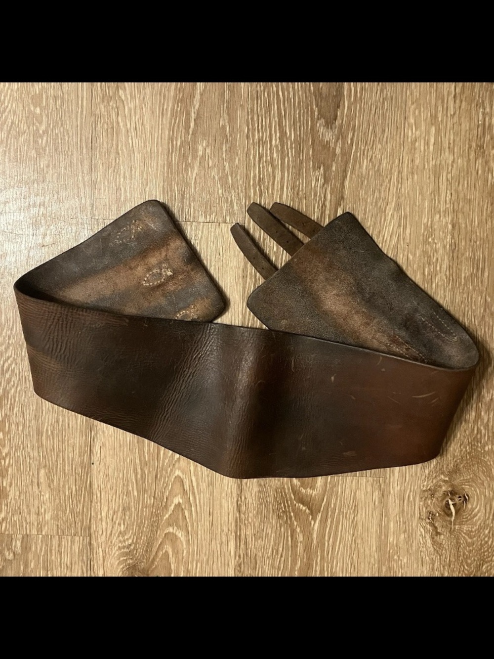 Vintage 3 Buckle Leather Motorcycle Kidney Belt 31-35.5 6" Wide Original Patina